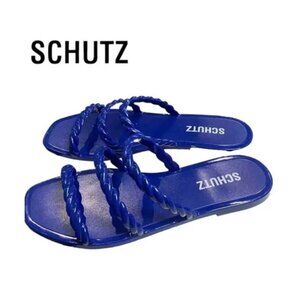 Schutz. Blue Strap Sandals with Rope Texture Detail. Size 39/40.